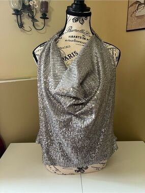 PrettyLittleThing Silver Sequin Cowl Halter Camisole